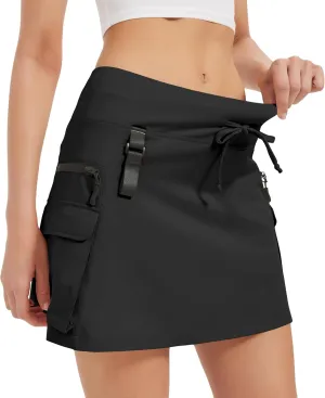 Women's High Waisted Hiking Cargo Skort with Zipper Pockets - Quick Dry Golf & Workout Skirt