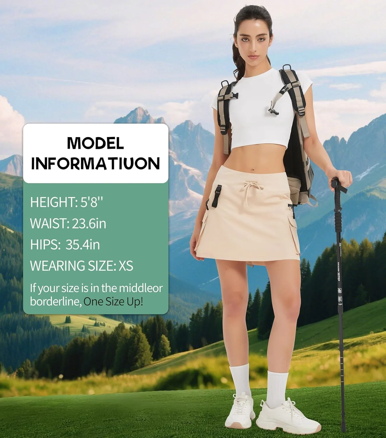 Women's High Waisted Hiking Cargo Skort with Zipper Pockets - Quick Dry Golf & Workout Skirt