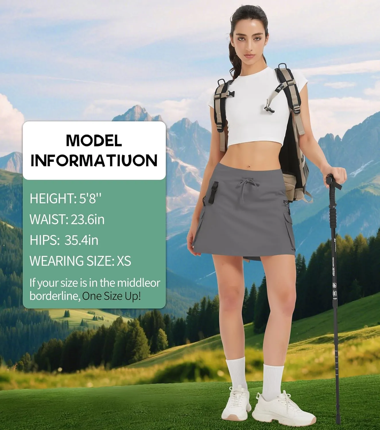 Women's High Waisted Hiking Cargo Skort with Zipper Pockets - Quick Dry Golf & Workout Skirt