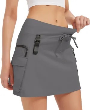 Women's High Waisted Hiking Cargo Skort with Zipper Pockets - Quick Dry Golf & Workout Skirt