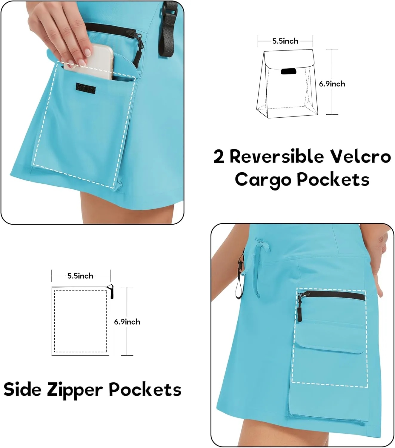 Women's High Waisted Hiking Cargo Skort with Zipper Pockets - Quick Dry Golf & Workout Skirt