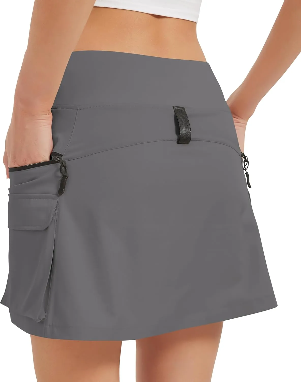 Women's High Waisted Hiking Cargo Skort with Zipper Pockets - Quick Dry Golf & Workout Skirt