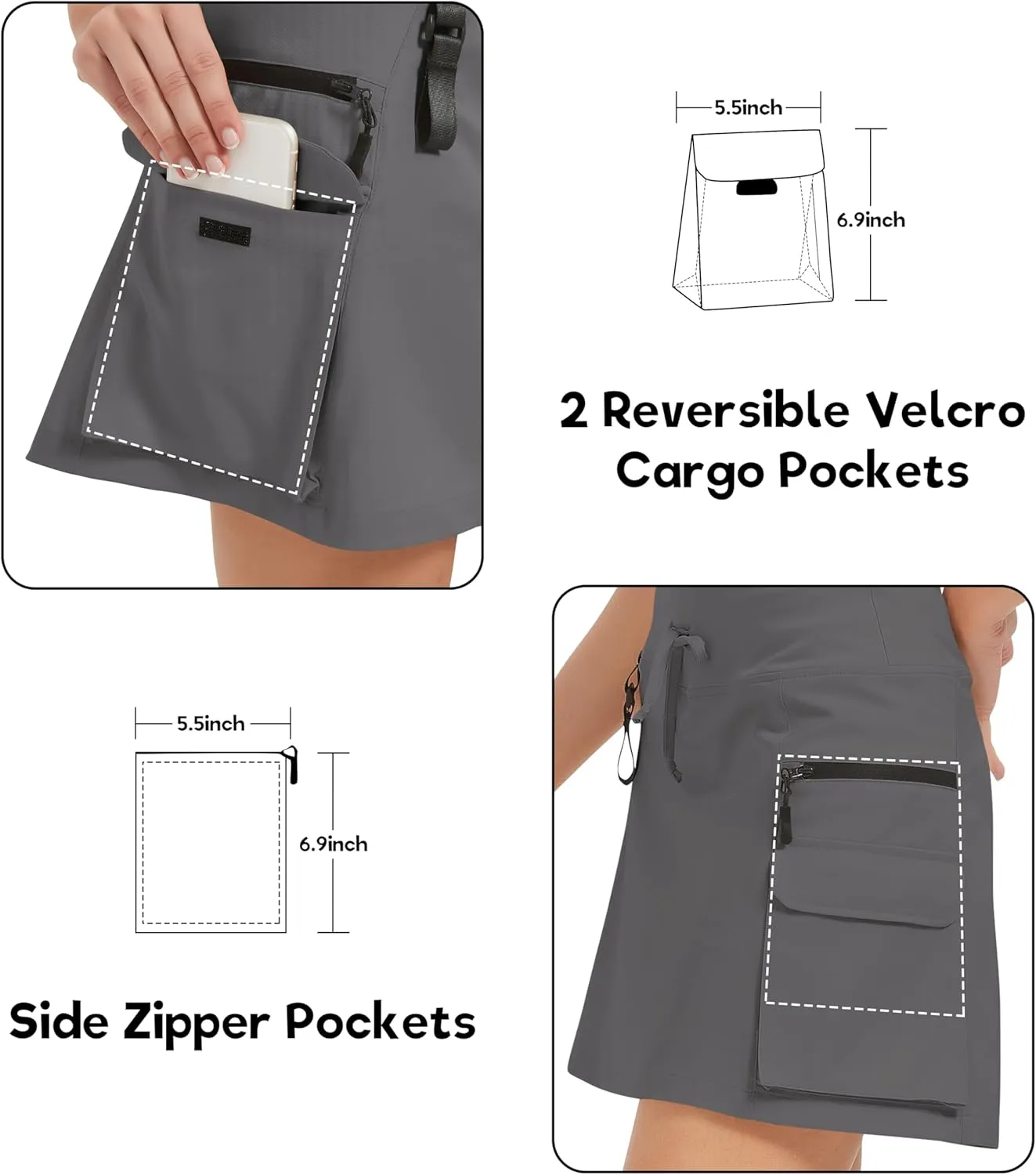 Women's High Waisted Hiking Cargo Skort with Zipper Pockets - Quick Dry Golf & Workout Skirt