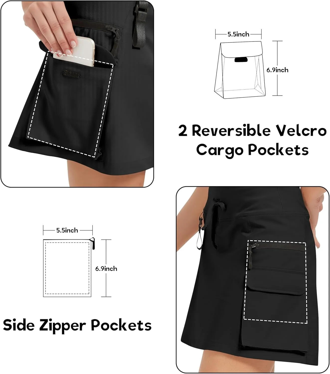 Women's High Waisted Hiking Cargo Skort with Zipper Pockets - Quick Dry Golf & Workout Skirt