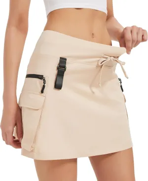 Women's High Waisted Hiking Cargo Skort with Zipper Pockets - Quick Dry Golf & Workout Skirt