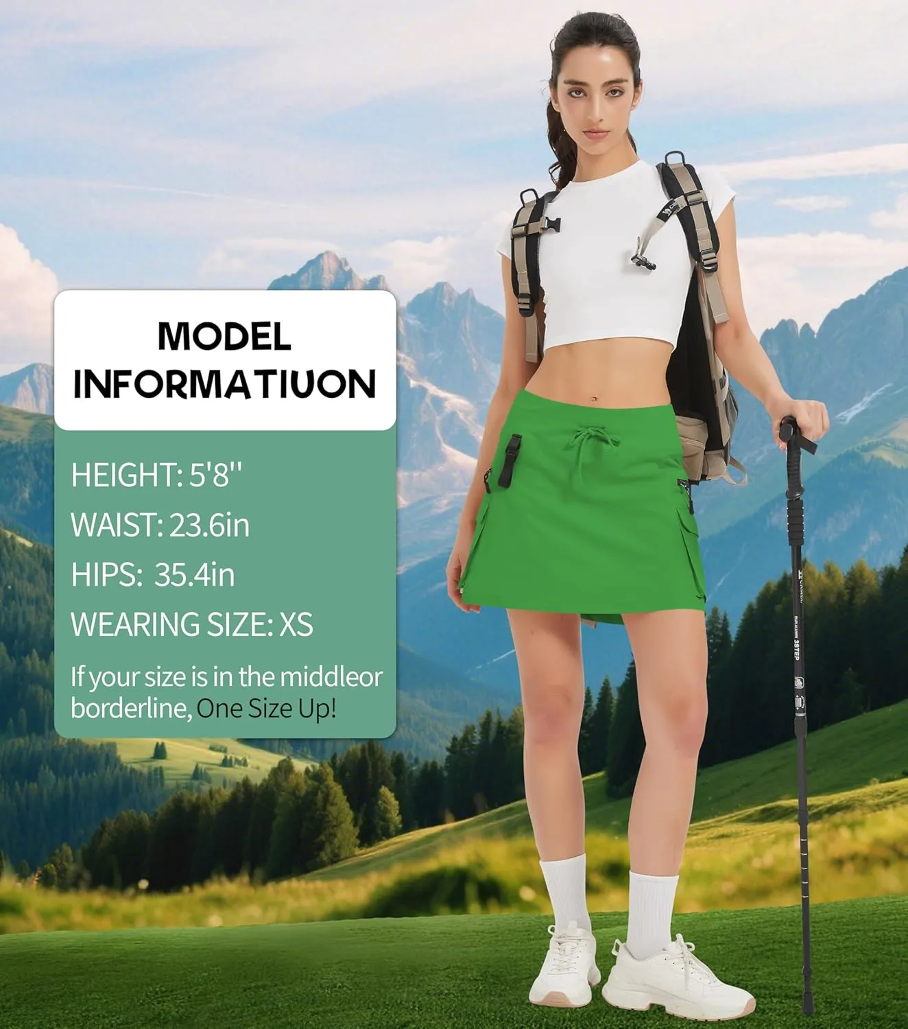 Women's High Waisted Hiking Cargo Skort with Zipper Pockets - Quick Dry Golf & Workout Skirt