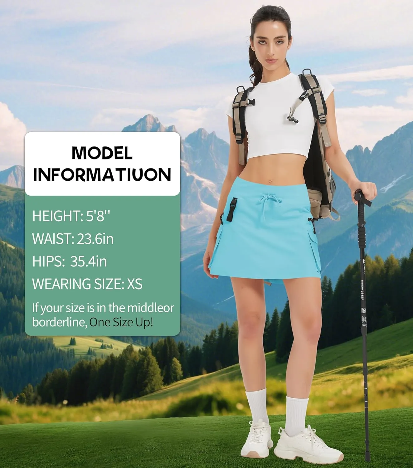 Women's High Waisted Hiking Cargo Skort with Zipper Pockets - Quick Dry Golf & Workout Skirt