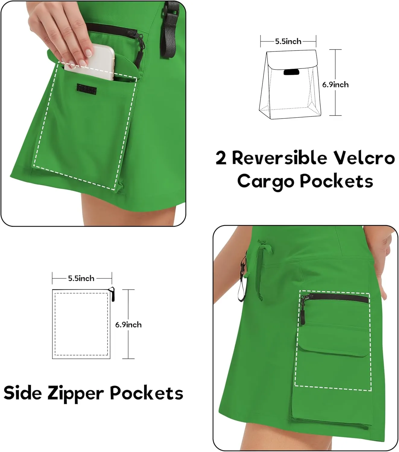 Women's High Waisted Hiking Cargo Skort with Zipper Pockets - Quick Dry Golf & Workout Skirt