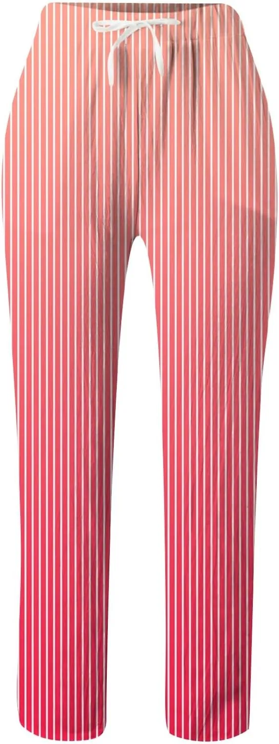 Womens Linen Blend Summer Baggy Pant Trousers Low Waist Wide Leg Plus Size Palazzo Pants Beach