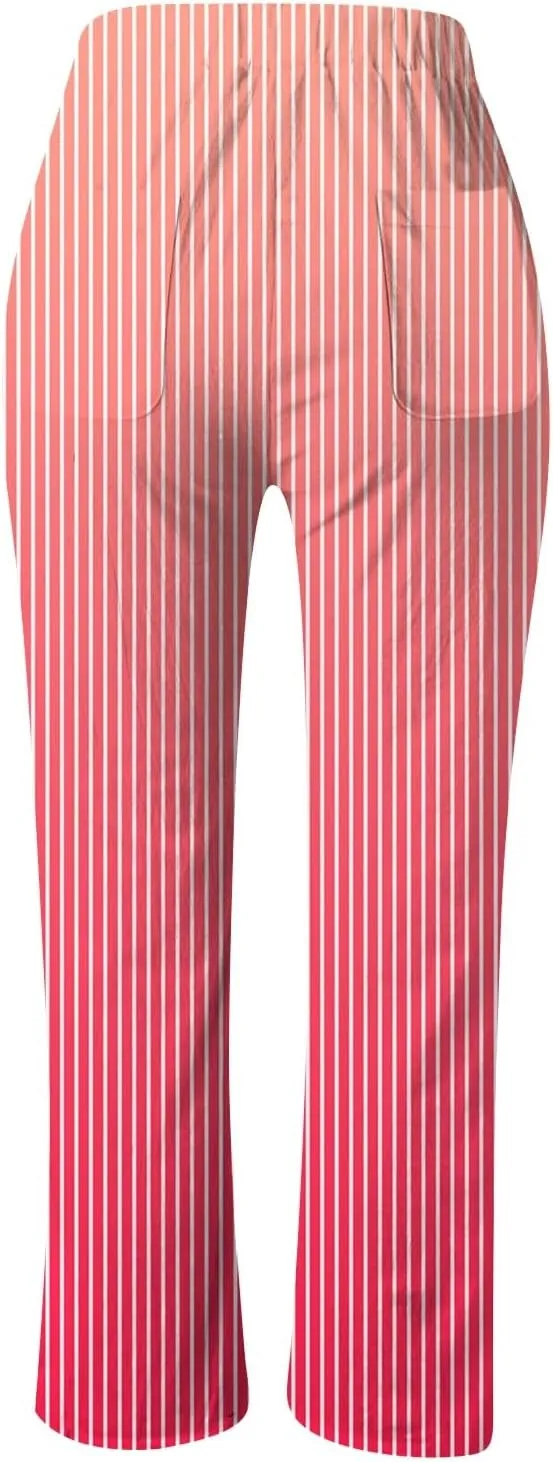Womens Linen Blend Summer Baggy Pant Trousers Low Waist Wide Leg Plus Size Palazzo Pants Beach