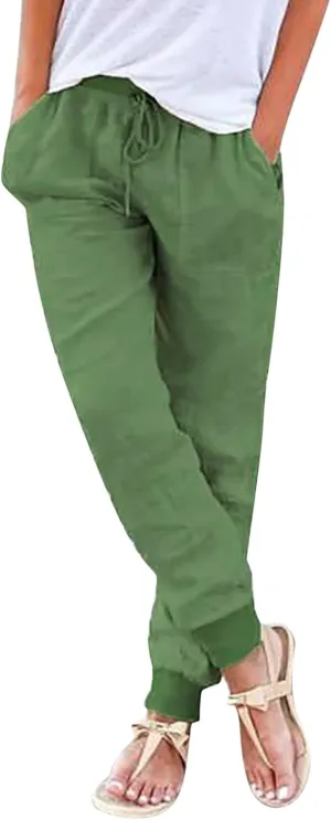 Women's Linen Blend Summer Cropped Pants Low Waist Wide Leg Slim Fit Palazzo Lounge Pants Vacation