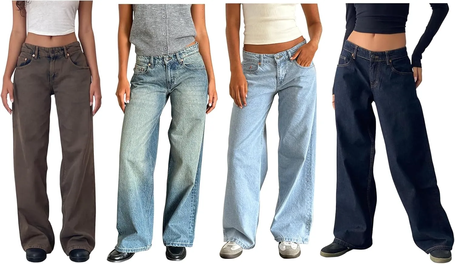 Women's Low Rise Boyfriend Jeans Y2K Wide Leg Straight Baggy Vintage Denim Pants Casual Loose