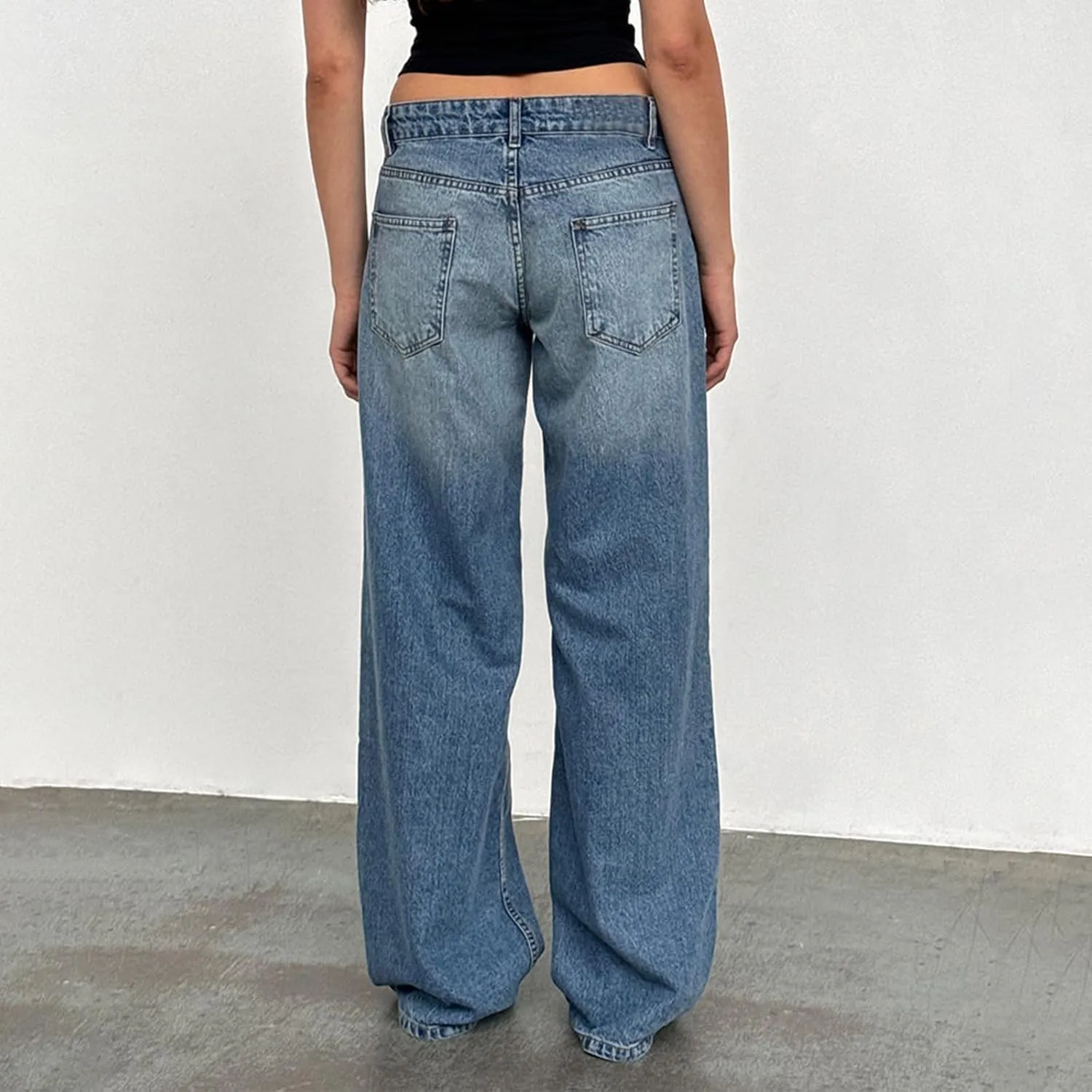 Women's Low Rise Boyfriend Jeans Y2K Wide Leg Straight Baggy Vintage Denim Pants Casual Loose