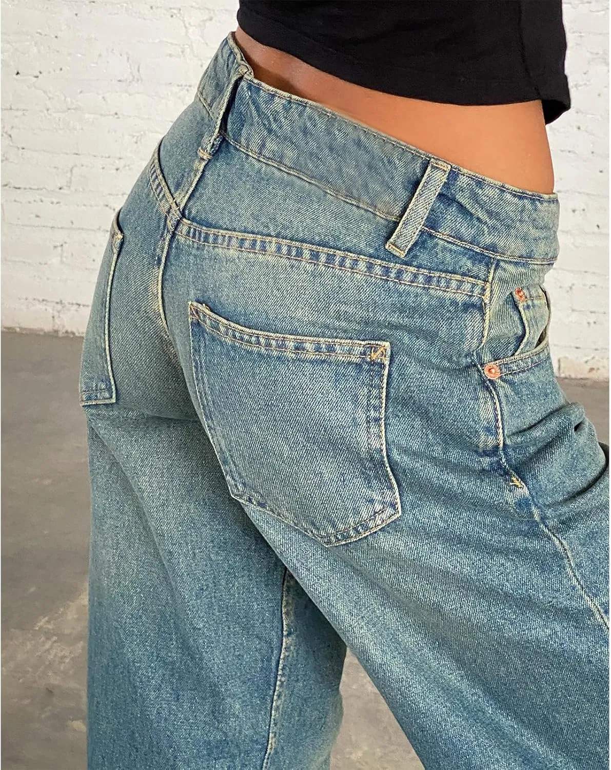 Women's Low Rise Boyfriend Jeans Y2K Wide Leg Straight Baggy Vintage Denim Pants Casual Loose