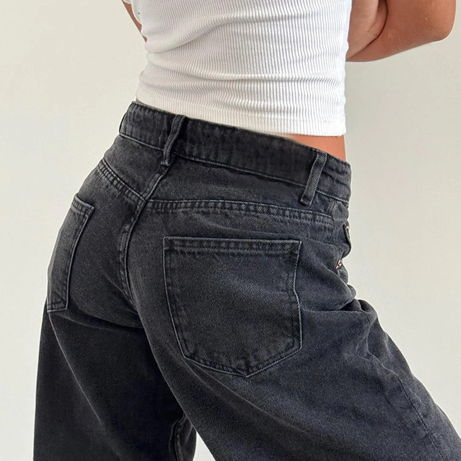 Women's Low Rise Boyfriend Jeans Y2K Wide Leg Straight Baggy Vintage Denim Pants Casual Loose