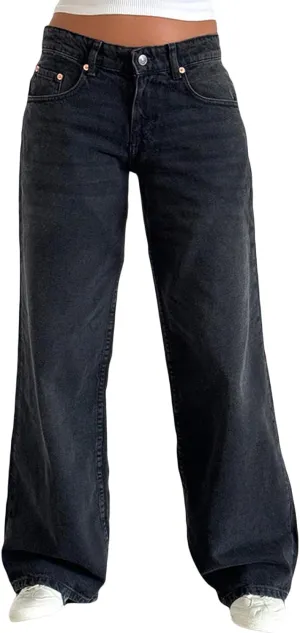 Women's Low Rise Boyfriend Jeans Y2K Wide Leg Straight Baggy Vintage Denim Pants Casual Loose