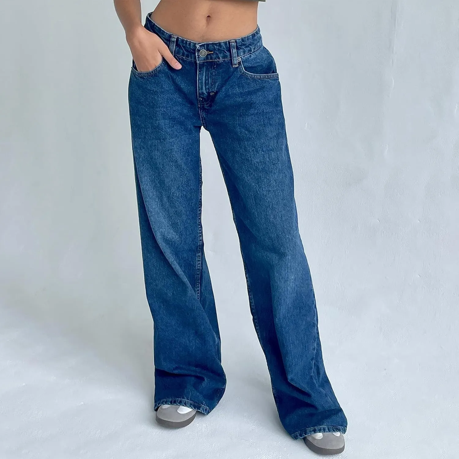 Women's Low Rise Boyfriend Jeans Y2K Wide Leg Straight Baggy Vintage Denim Pants Casual Loose