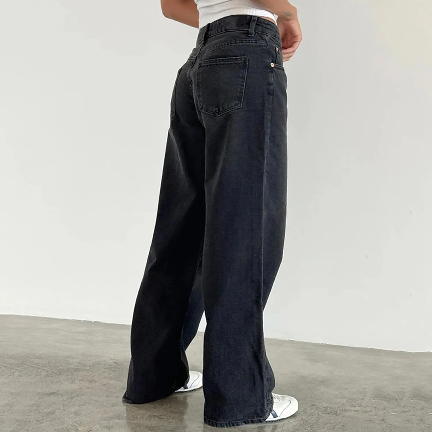 Women's Low Rise Boyfriend Jeans Y2K Wide Leg Straight Baggy Vintage Denim Pants Casual Loose