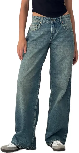Women's Low Rise Boyfriend Jeans Y2K Wide Leg Straight Baggy Vintage Denim Pants Casual Loose