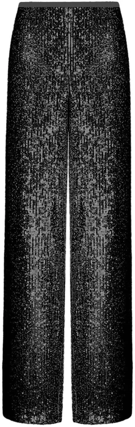 Womens Sequins High Waisted Wide Leg Flared Pants Baggy Straight Trousers Casual Lounge Palazzo Pants Nightclub Wear