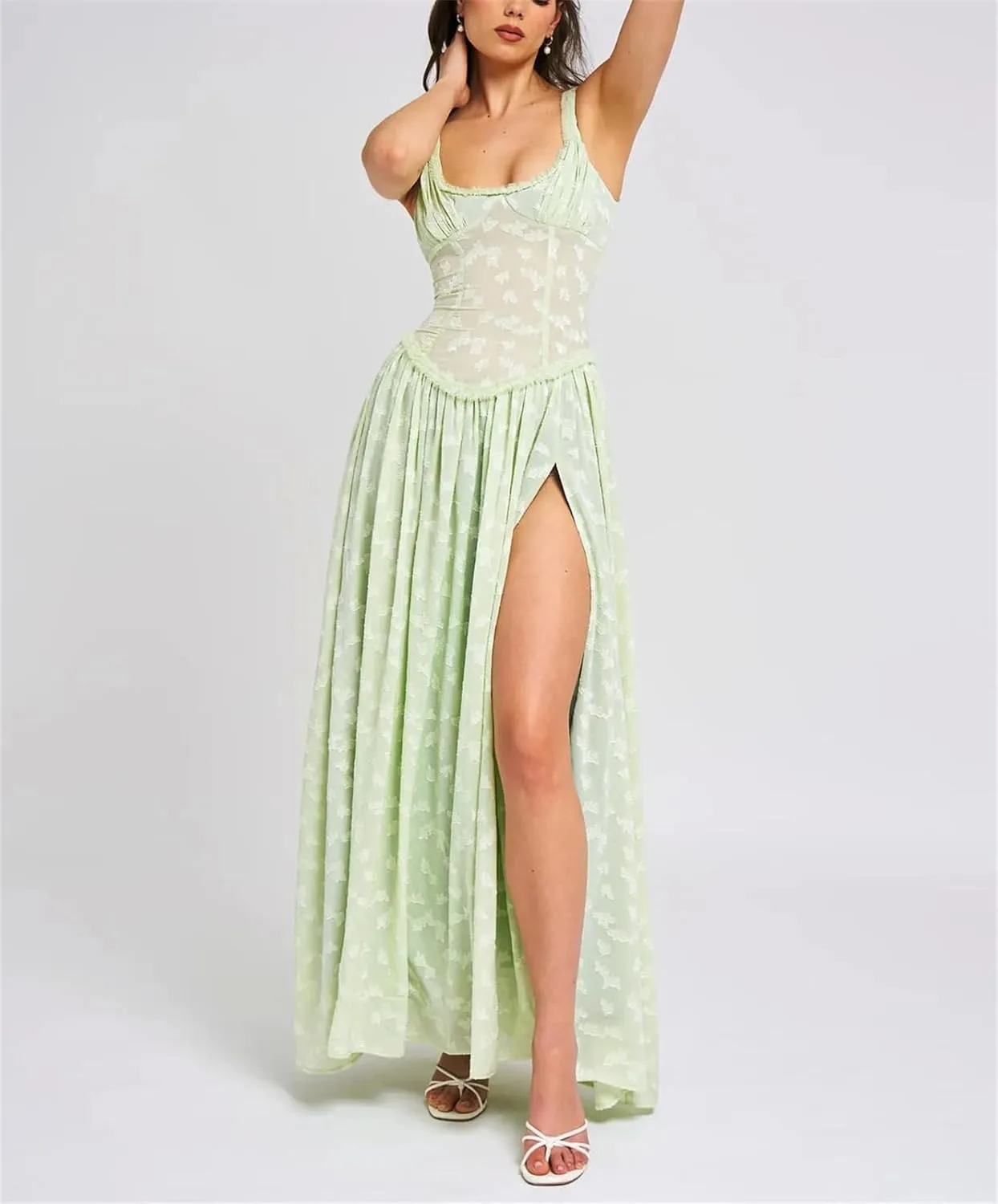 Womens Slim Sexy Party Club Maxi Evening Dress 2025 Gown Elegant Sleeveless Lace Patchwork Thigh Slit Dresses