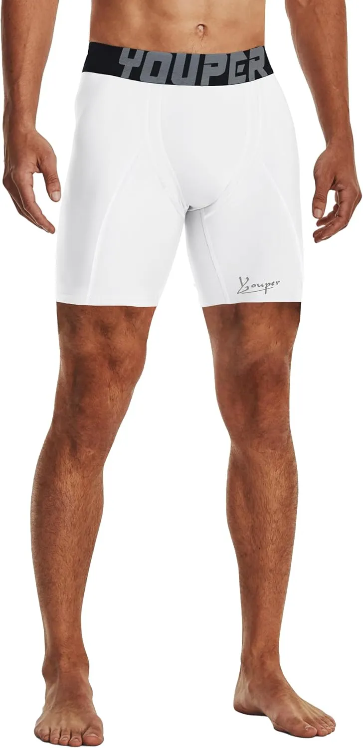 Youper 2-Pack Adult Compression Shorts w/Cup Pocket, Men's Athletic Supporter for Baseball & Football