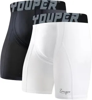 Youper 2-Pack Adult Compression Shorts w/Cup Pocket, Men's Athletic Supporter for Baseball & Football