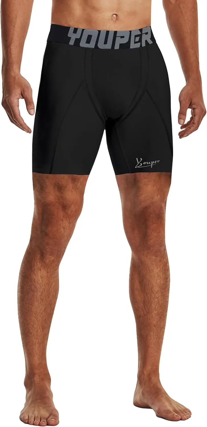 Youper 2-Pack Adult Compression Shorts w/Cup Pocket, Men's Athletic Supporter for Baseball & Football